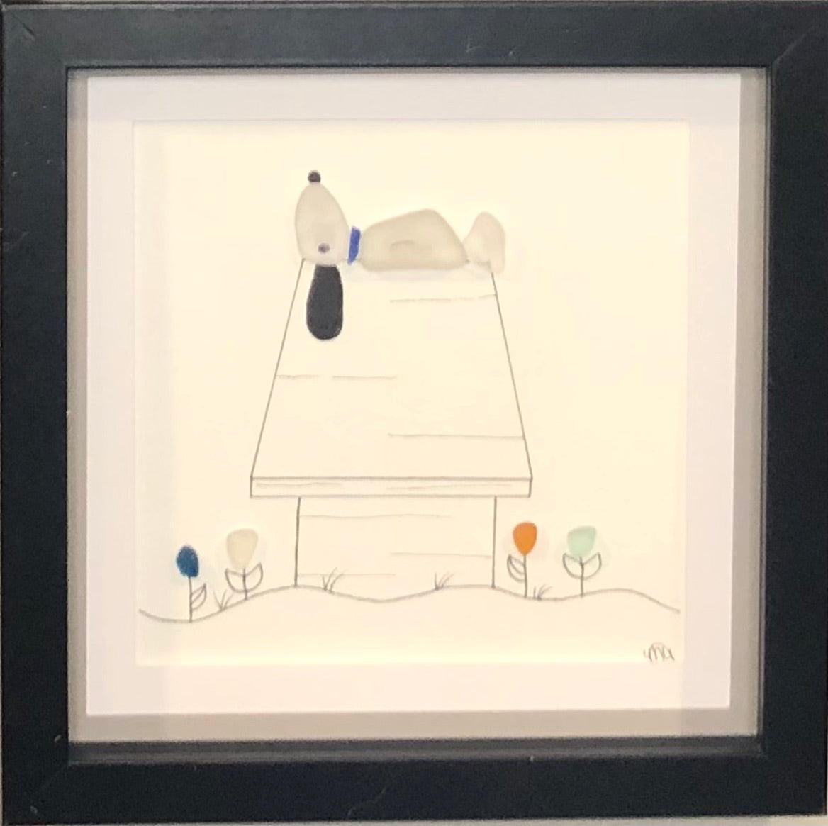 Sea Glass Picture - Dog on Dog House (6)- 8x8