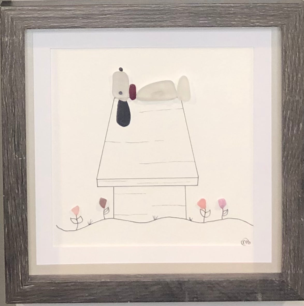 Sea Glass Picture - Dog on Dog House (5)- 8x8