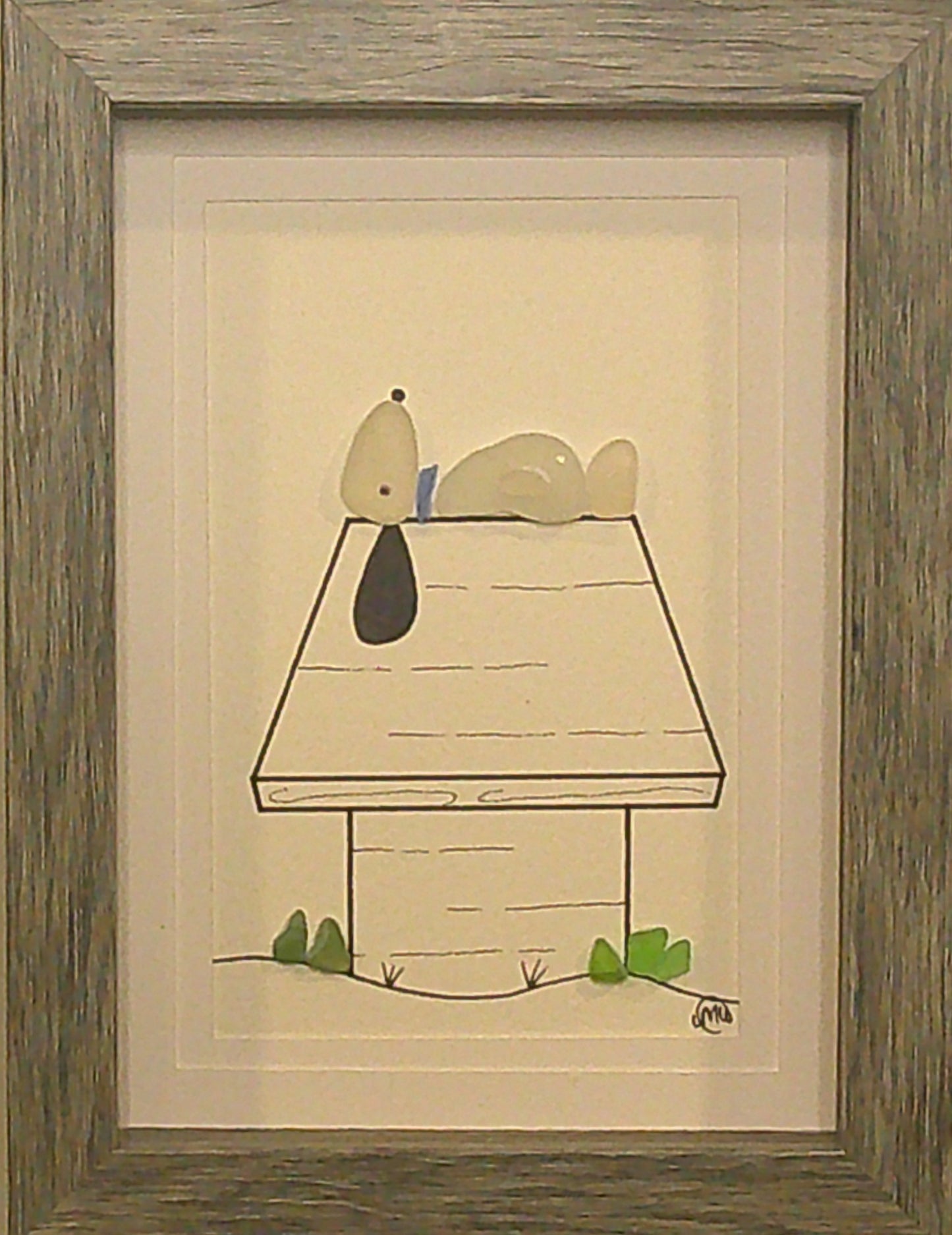 Sea Glass Picture - Dog on Dog House 3 - 5x7