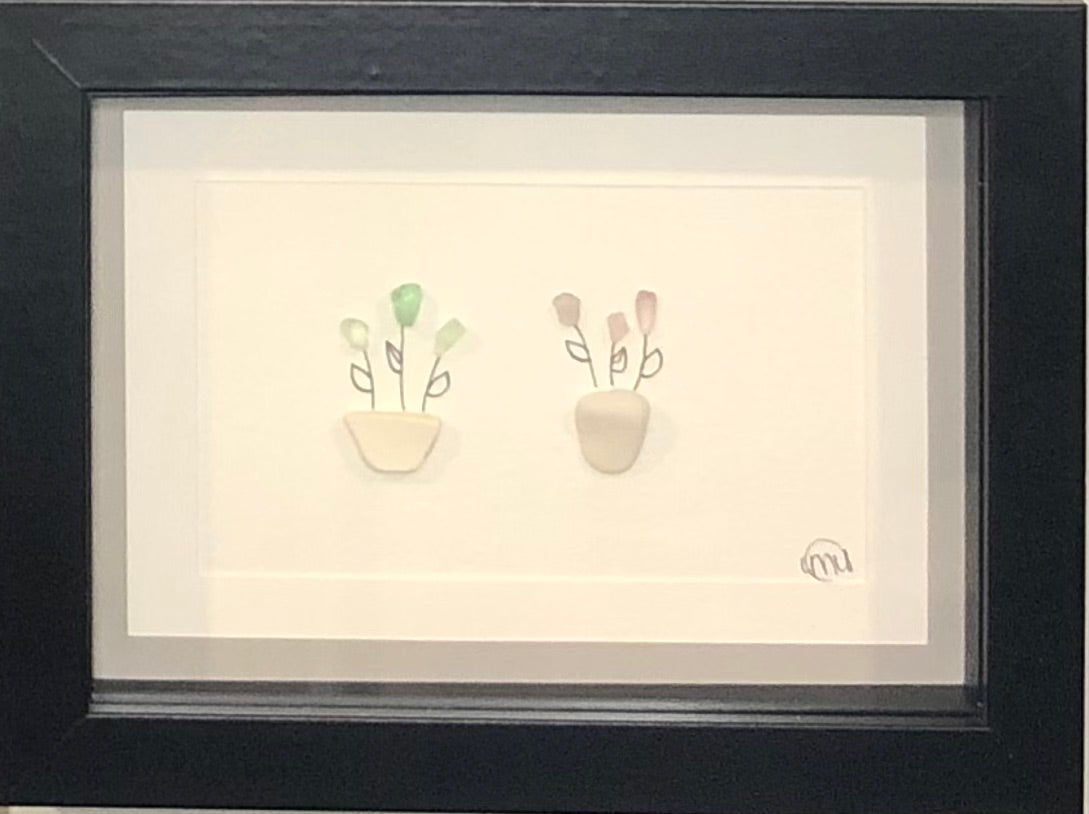 Sea Glass Picture - Flower 2 Pot 1 - 5x7