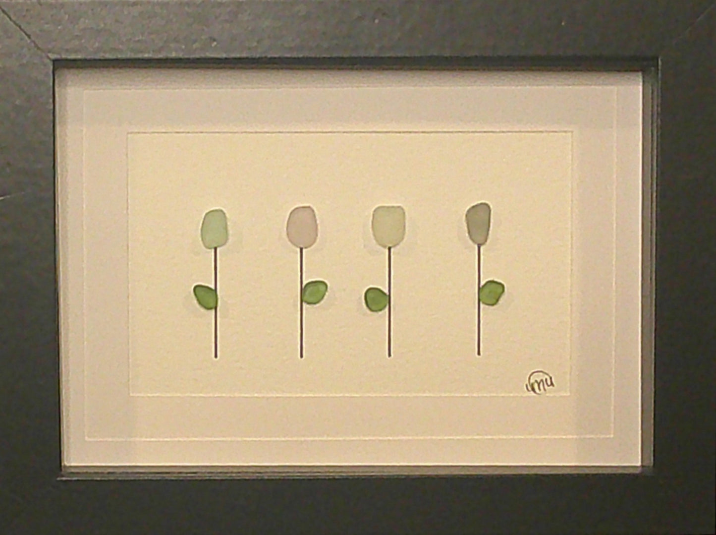 Sea Glass Picture - Flower 4 Stem 4 - 5x7