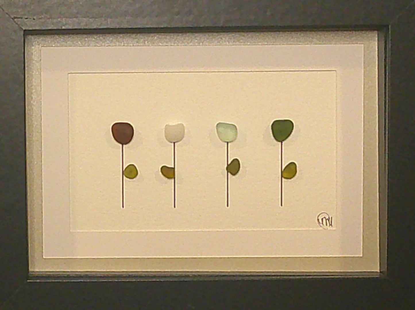 Sea Glass Picture - Flower 4 Stem 5 - 5x7