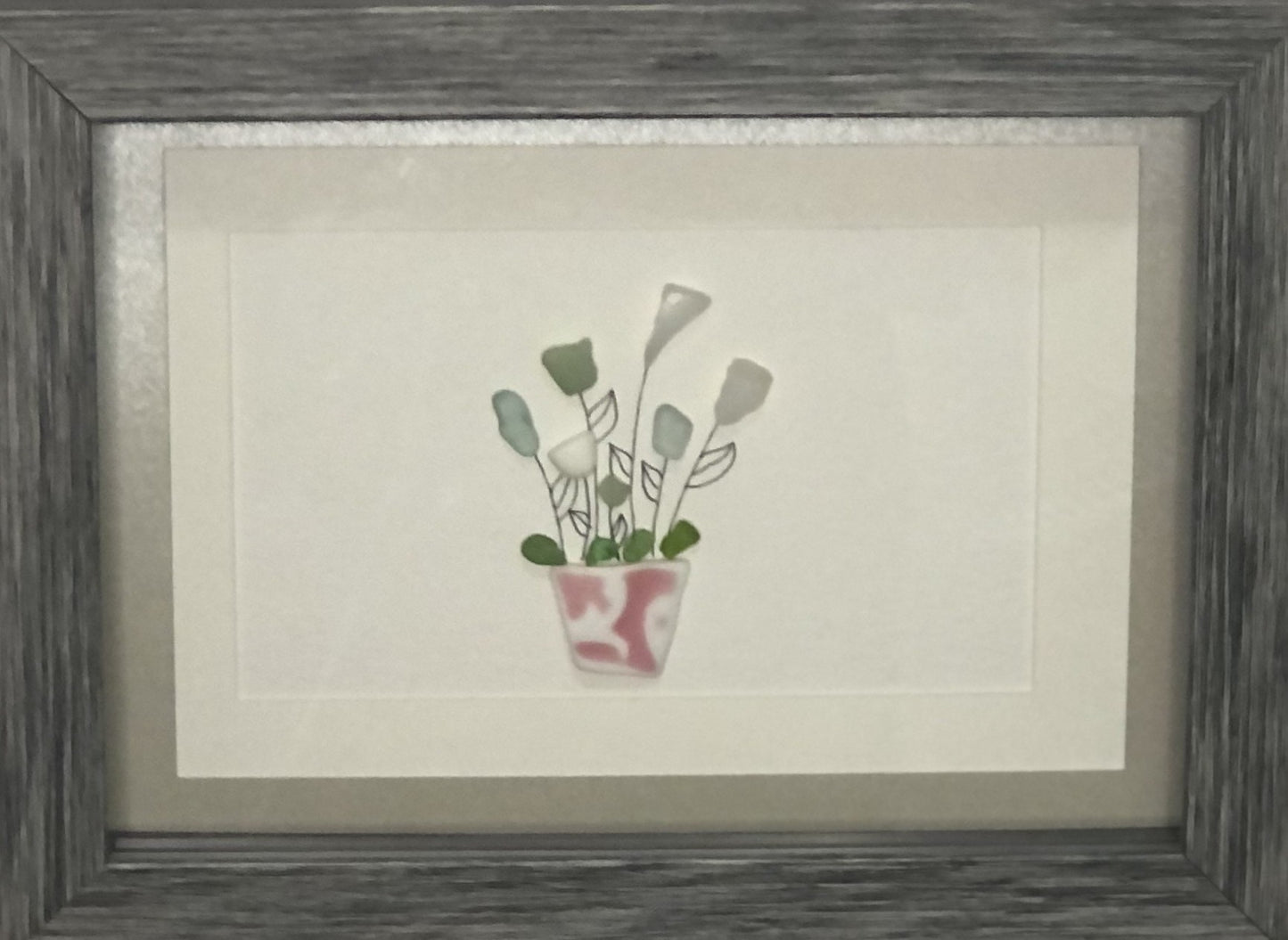 Sea Glass Picture - Flower Pot 6 - 5x7