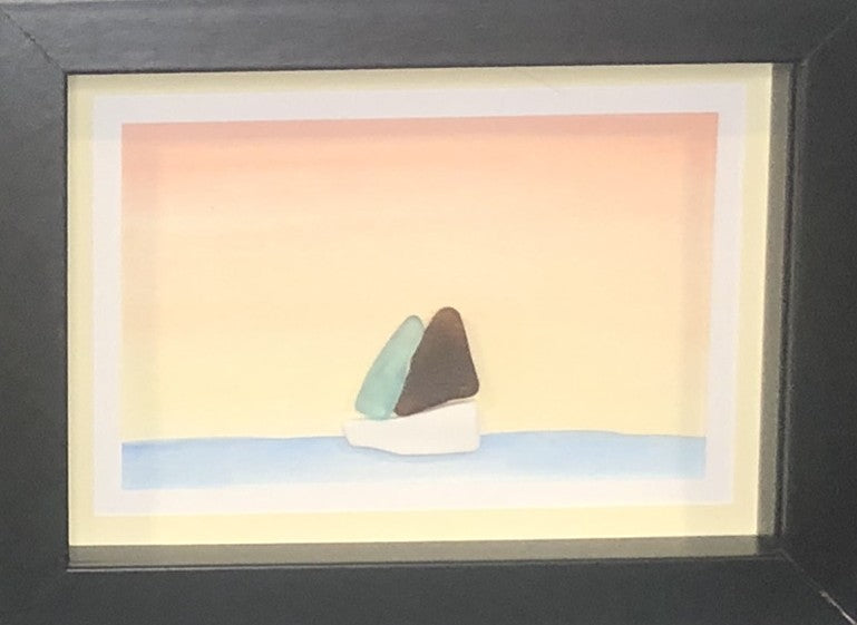Sea Glass Picture - Sailboat Sunset - 5x7
