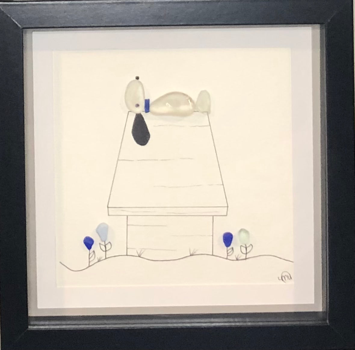 Sea Glass Picture - Dog on Dog House (14) - 8x8