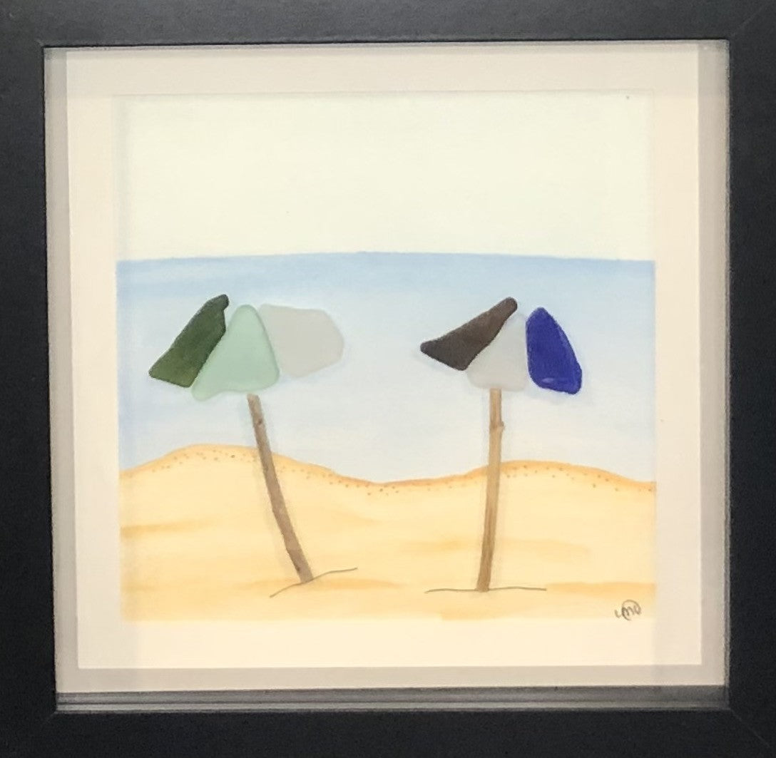Sea Glass Picture - Beach Umbrellas 8x8 -