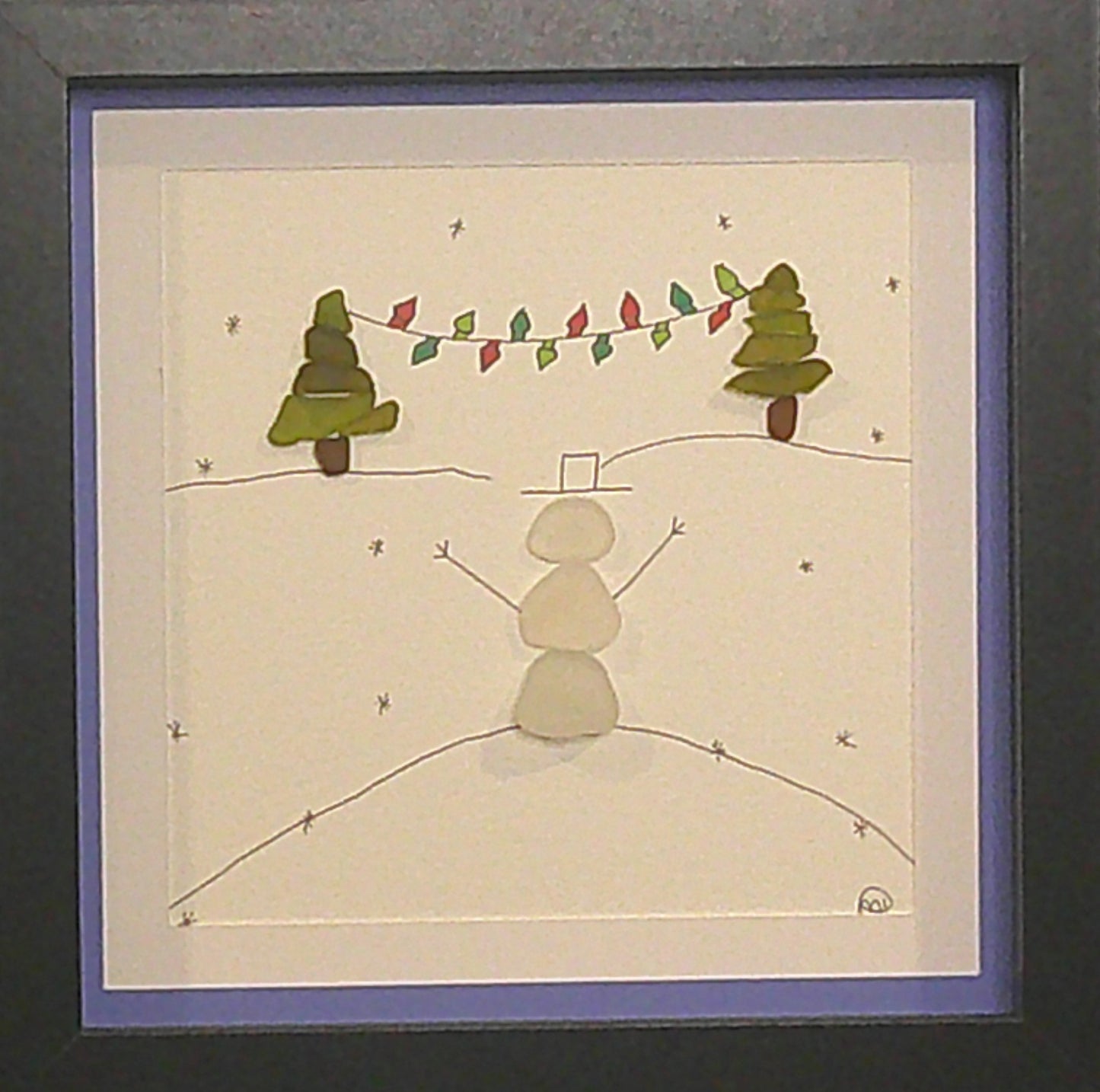 Sea Glass Picture - Christmas Snowman - 8x8