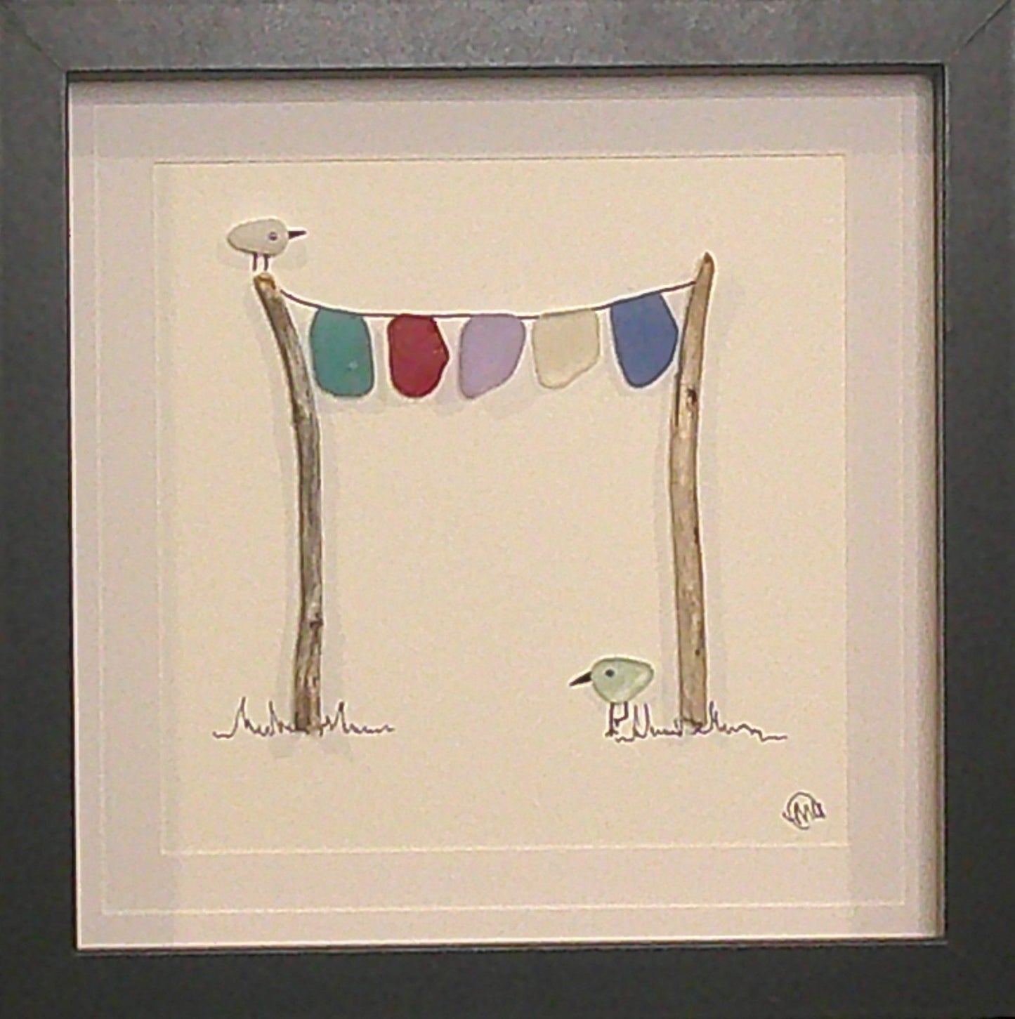 Sea Glass Picture - Clothes Line 2 - 8x8 -RARE colours