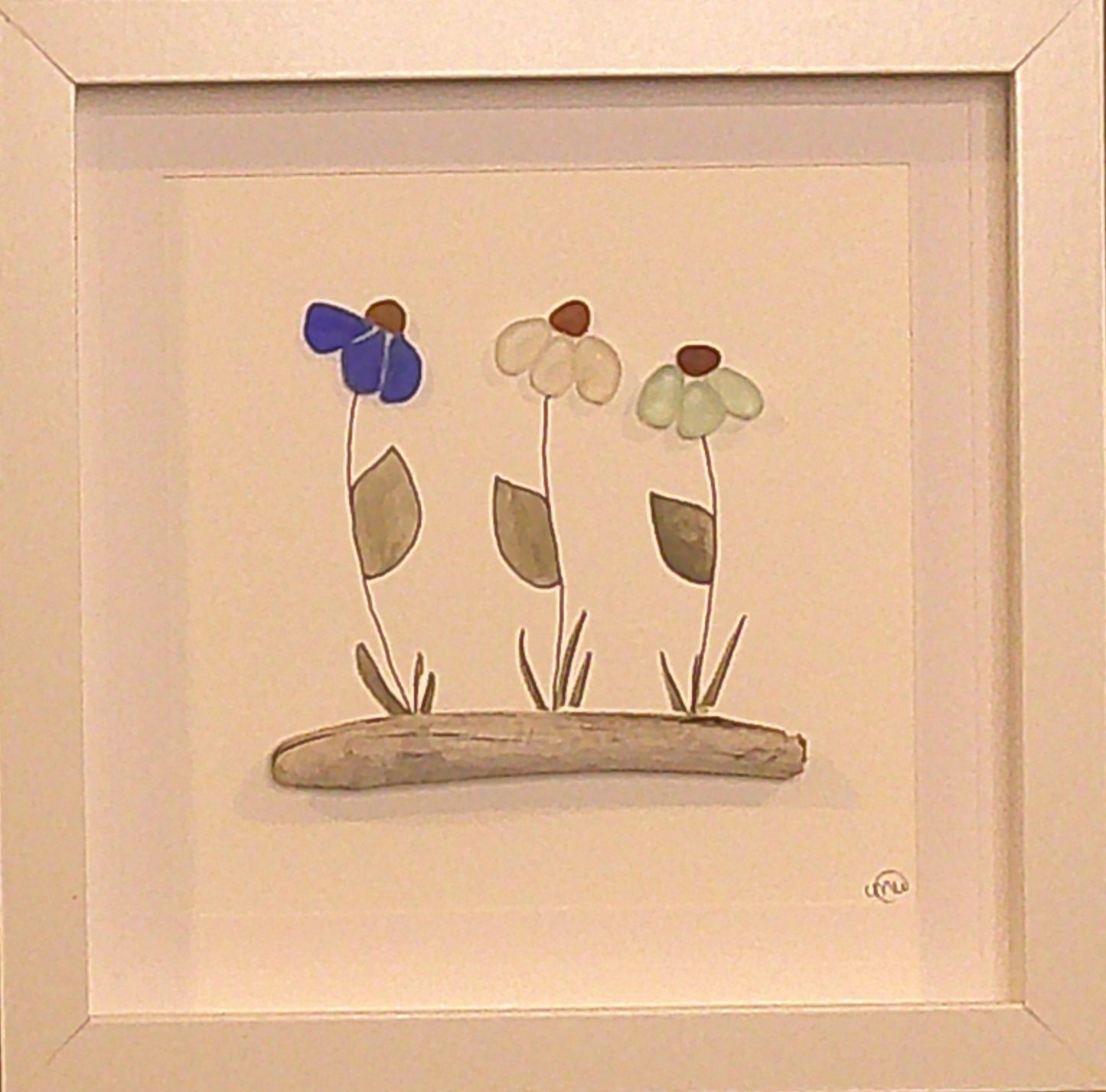 Sea Glass Picture - Cone Flowers 2 - 8x8