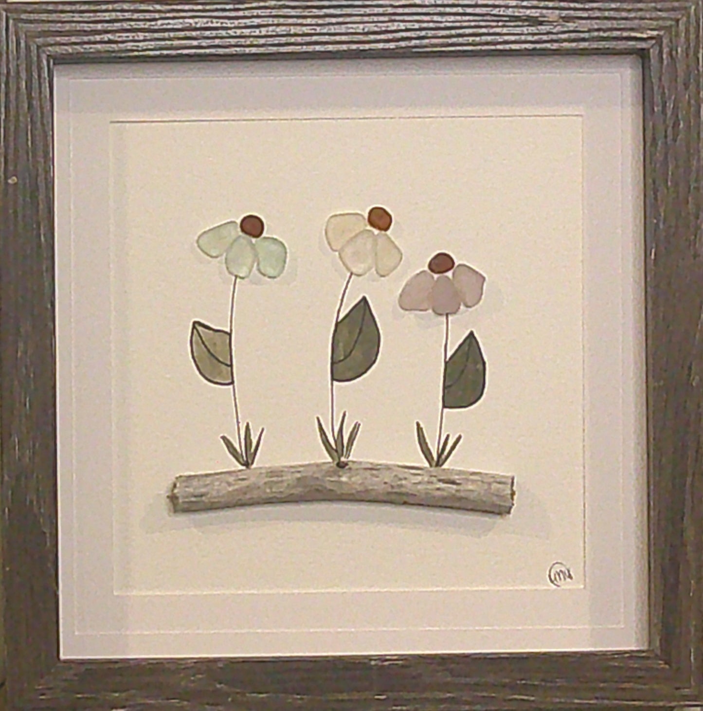 Sea Glass Picture - Cone Flowers 3 - 8x8