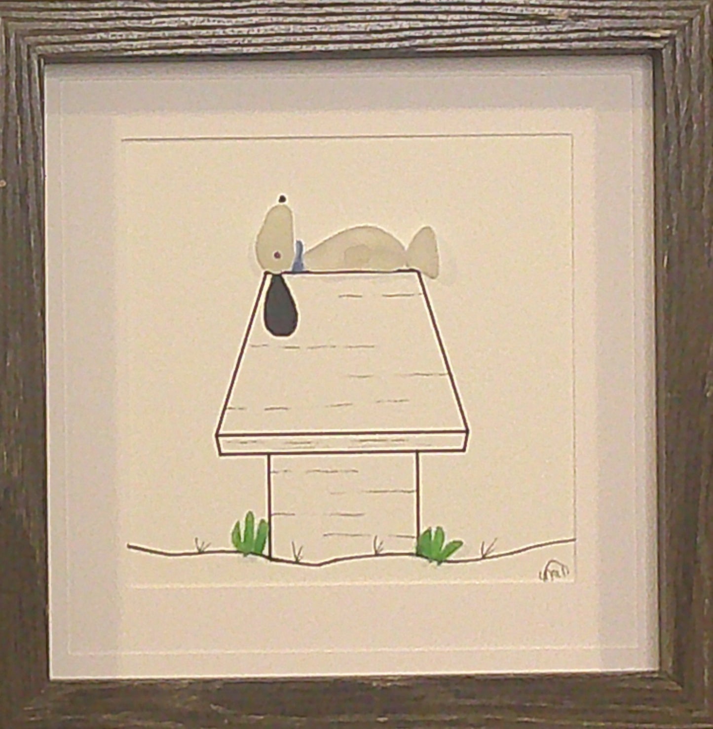 Sea Glass Picture - Dog on Dog House 1 - 8x8
