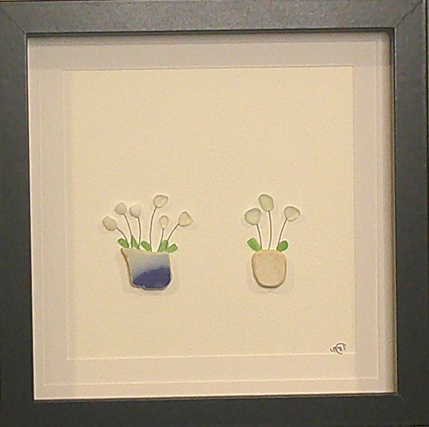 Sea Glass Picture - Flower 2 Pot - 8x8