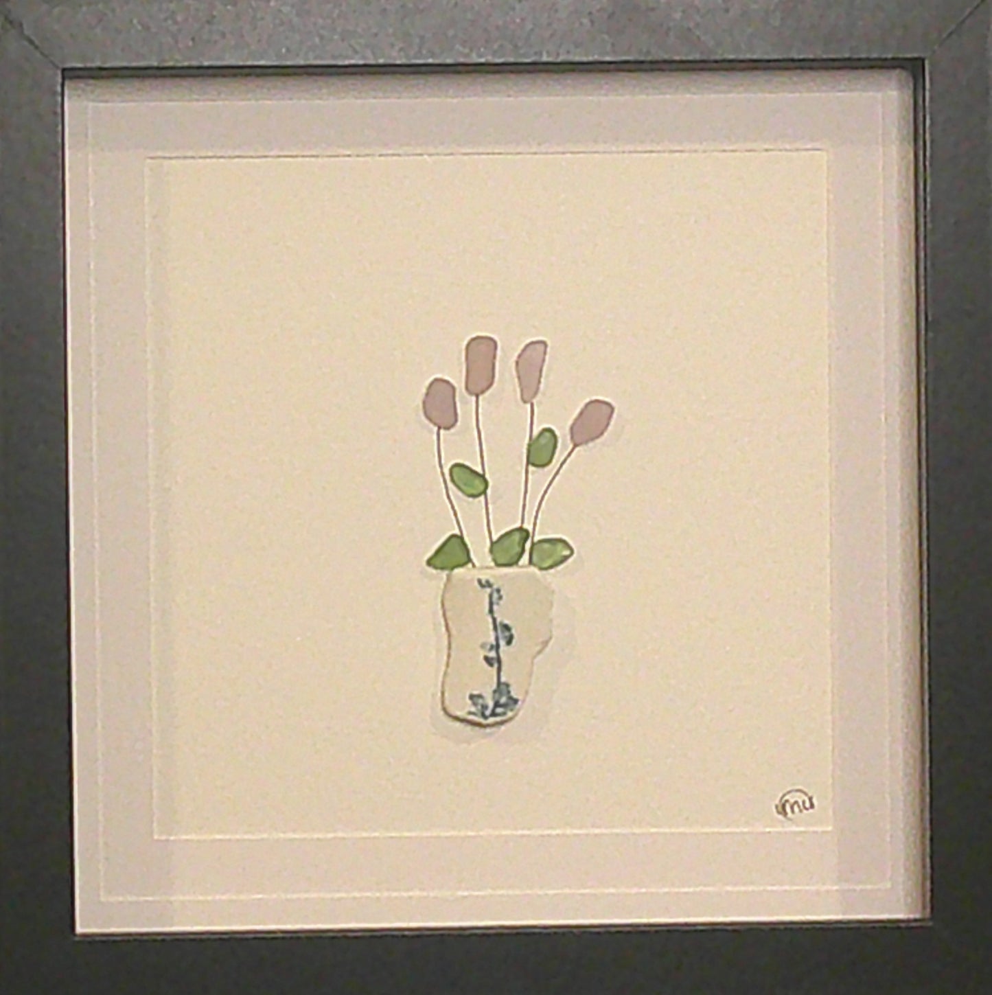 Sea Glass Picture - Flower Pot 4 - 8x8