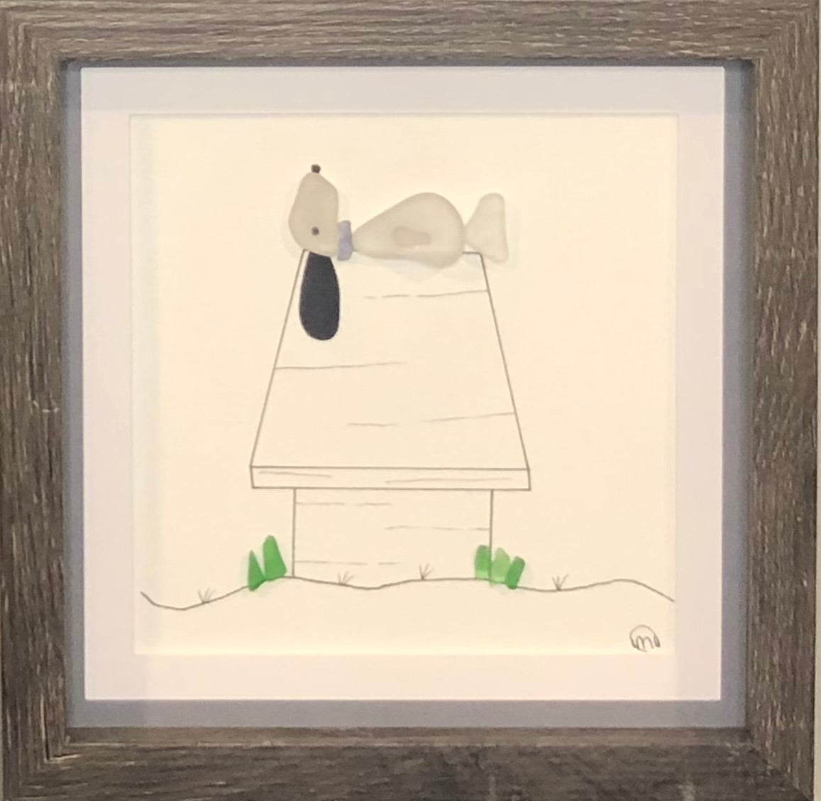Sea Glass Picture - Dog on Dog House (7)- 8x8