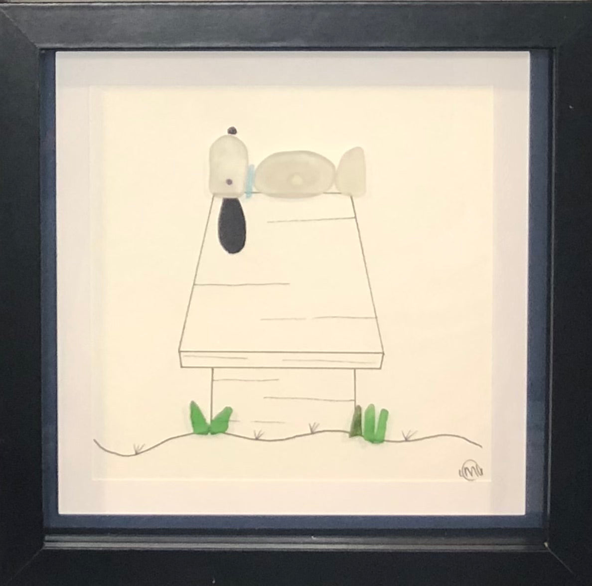 Sea Glass Picture - Dog on Dog House (13) - 8x8