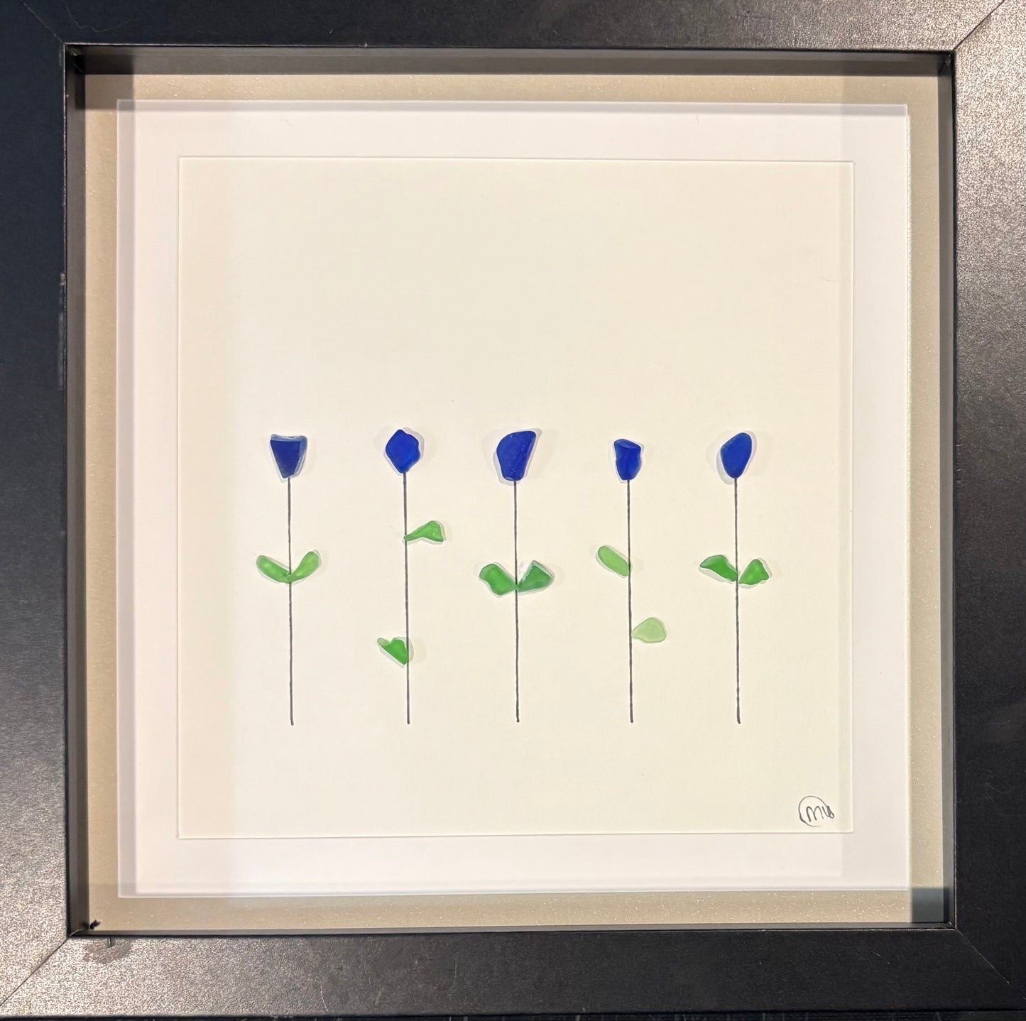 ***Custom Order-5 flowers (black frame)-8x8 & blue and white stems (black frame)-5x7-Reserved