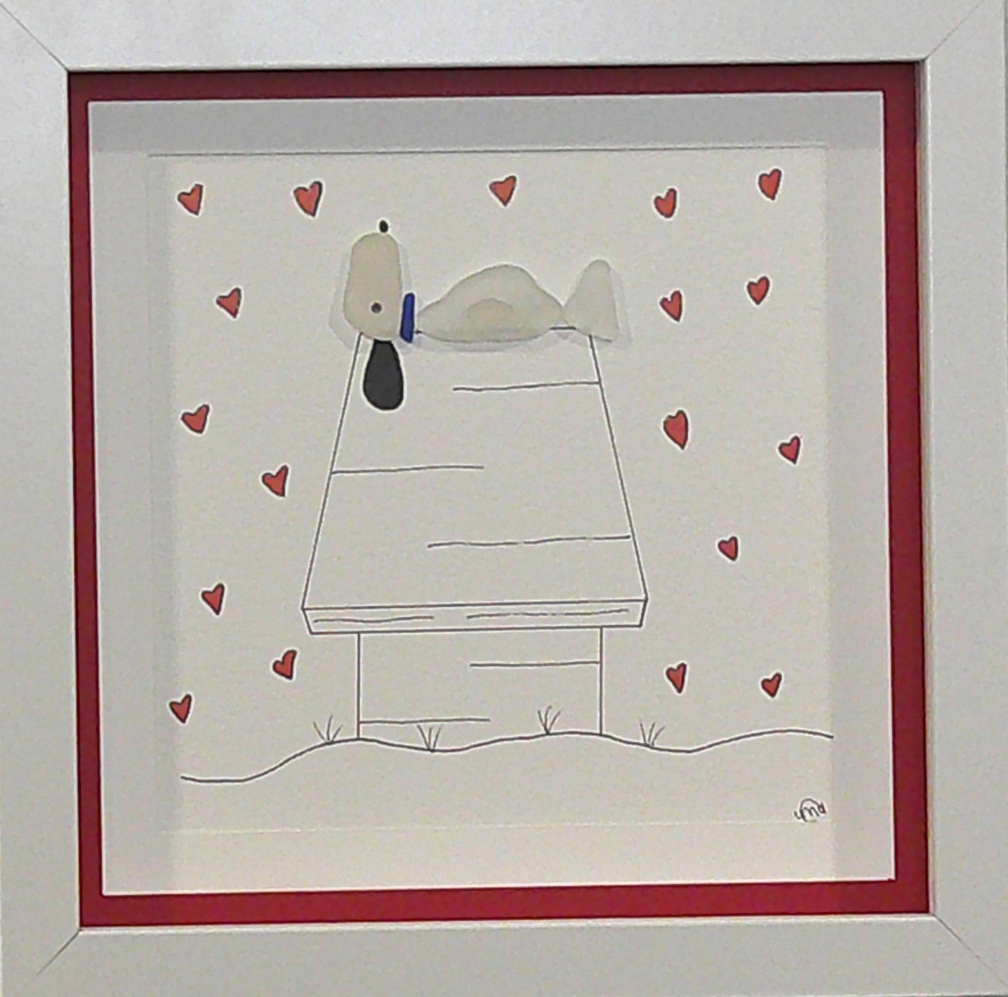 Sea Glass Picture - Dog on Dog House Valentine's 2 - 8x8
