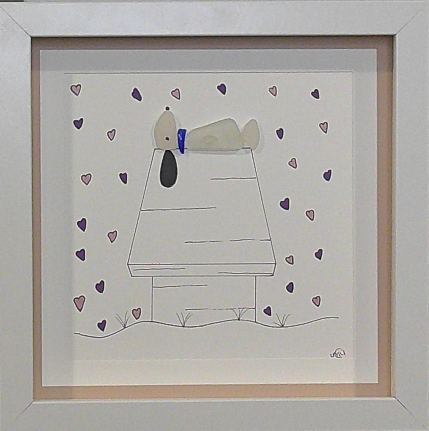 Sea Glass Picture - Dog on Dog House Valentine's 3 - 8x8