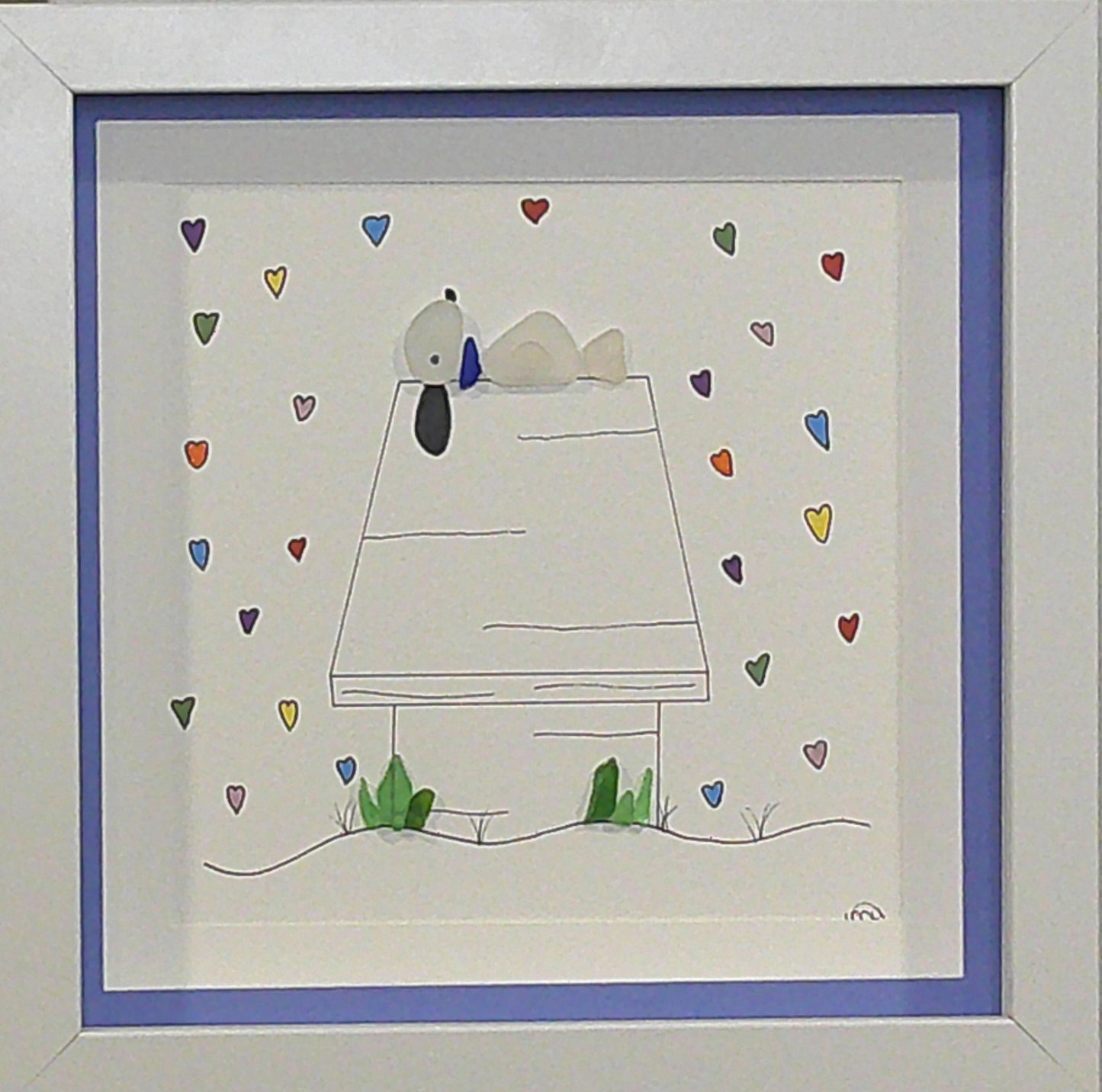 Sea Glass Picture - Dog on Dog House Valentine's 4 - 8x8