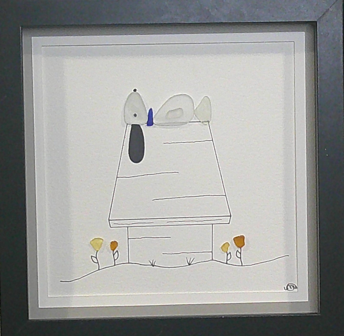Sea Glass Picture - Dog on Dog House (1) - 8x8