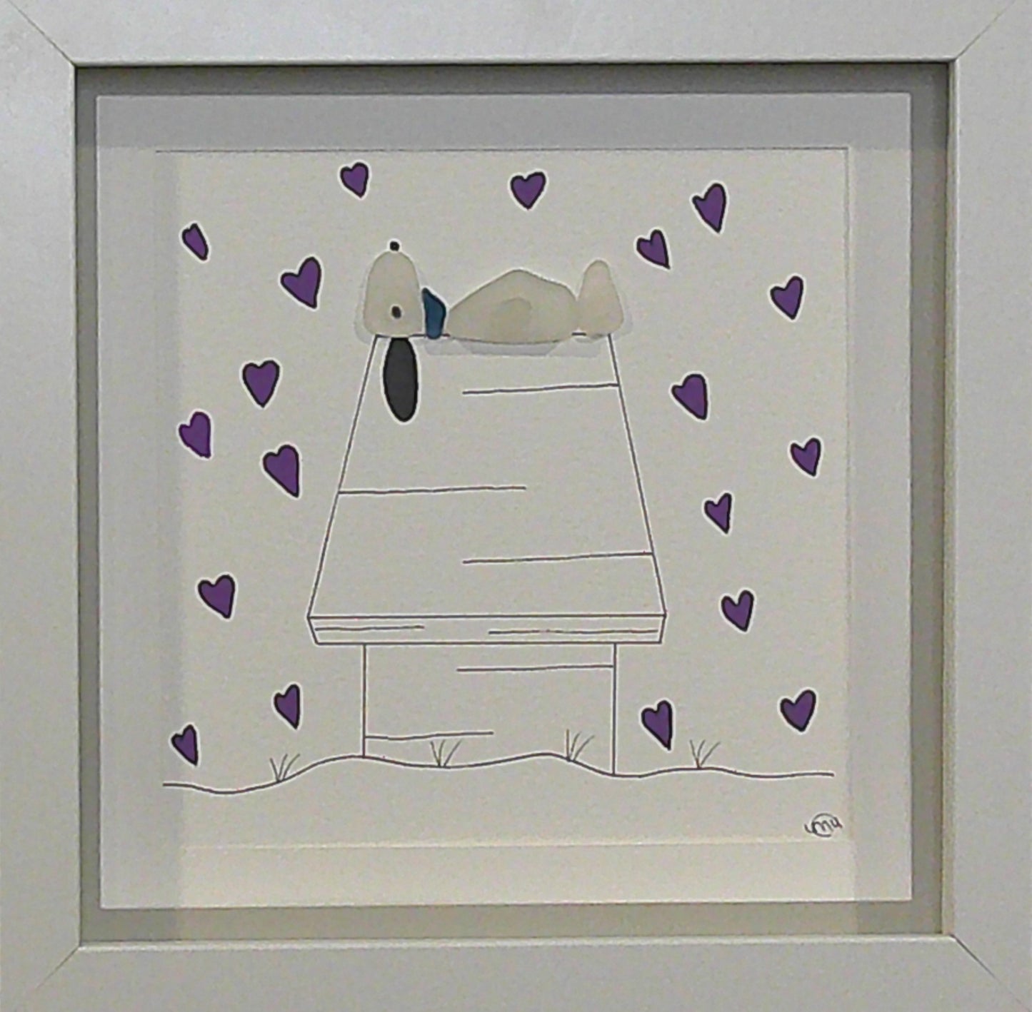 Sea Glass Picture - Dog on Dog House Valentine's 5 - 8x8