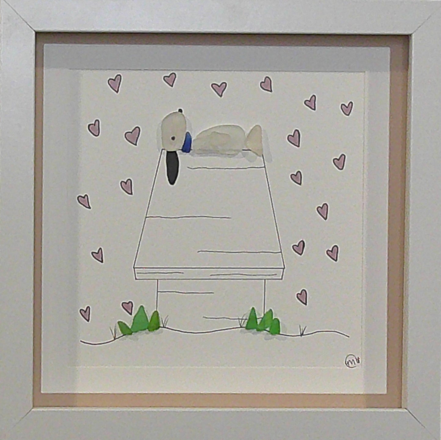 Sea Glass Picture - Dog on Dog House Valentine's 6 - 8x8