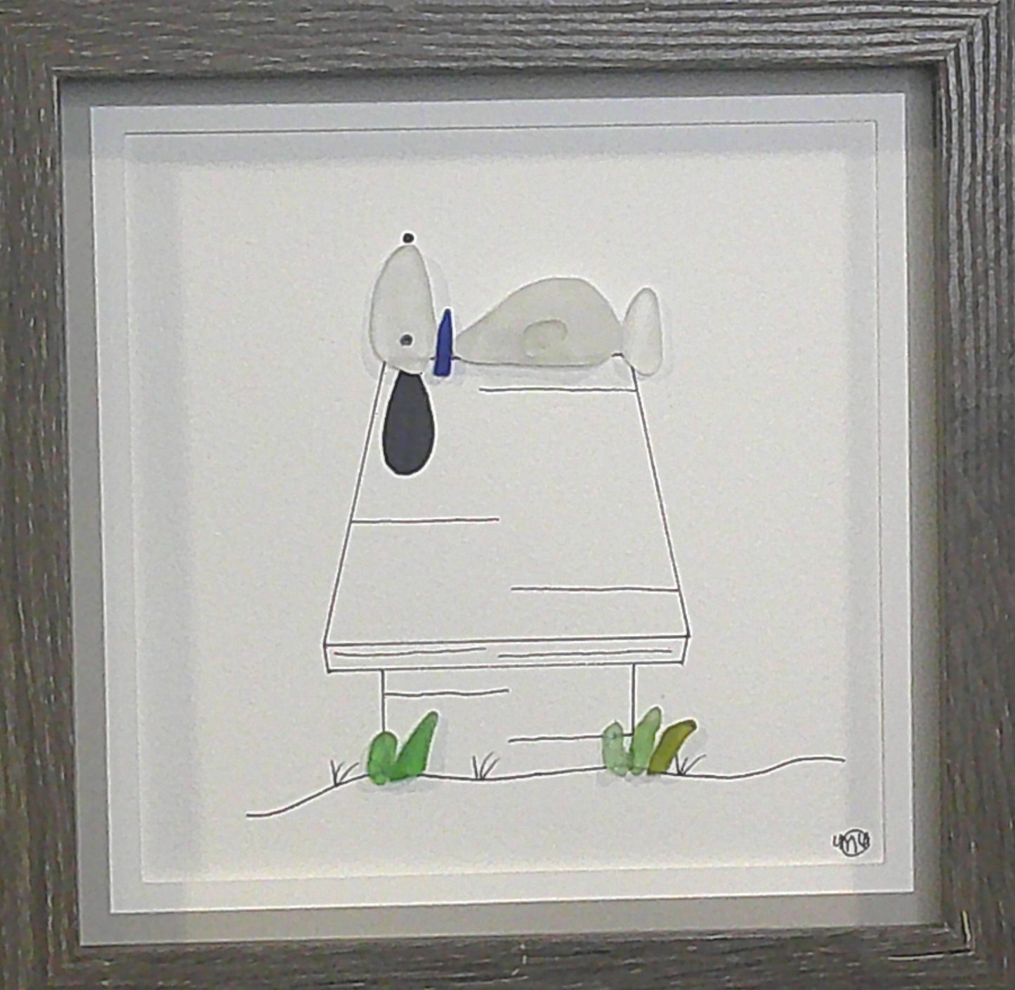 Sea Glass Picture - Dog on Dog House (2) - 8x8