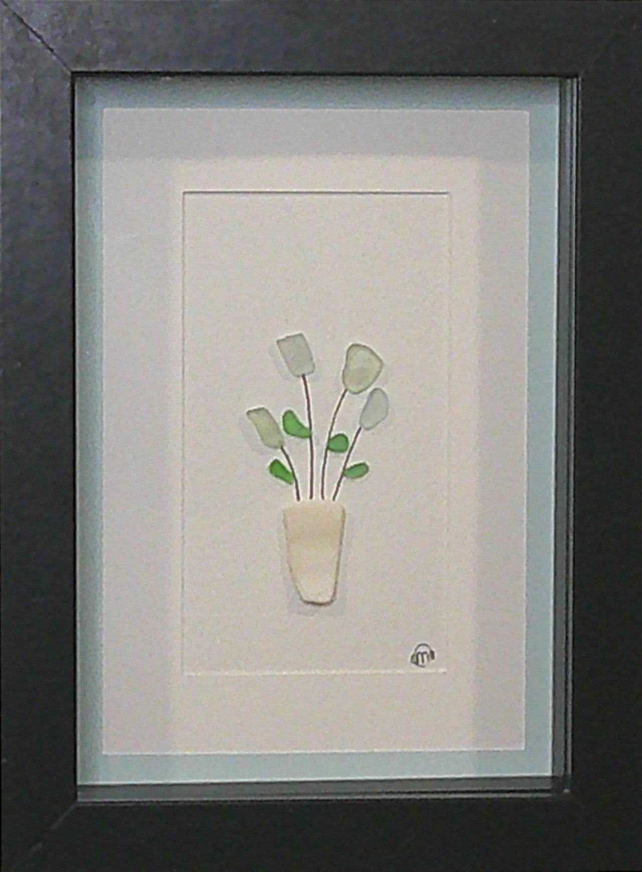 Sea Glass Picture - Flower Pot Blue (1)- 5x7