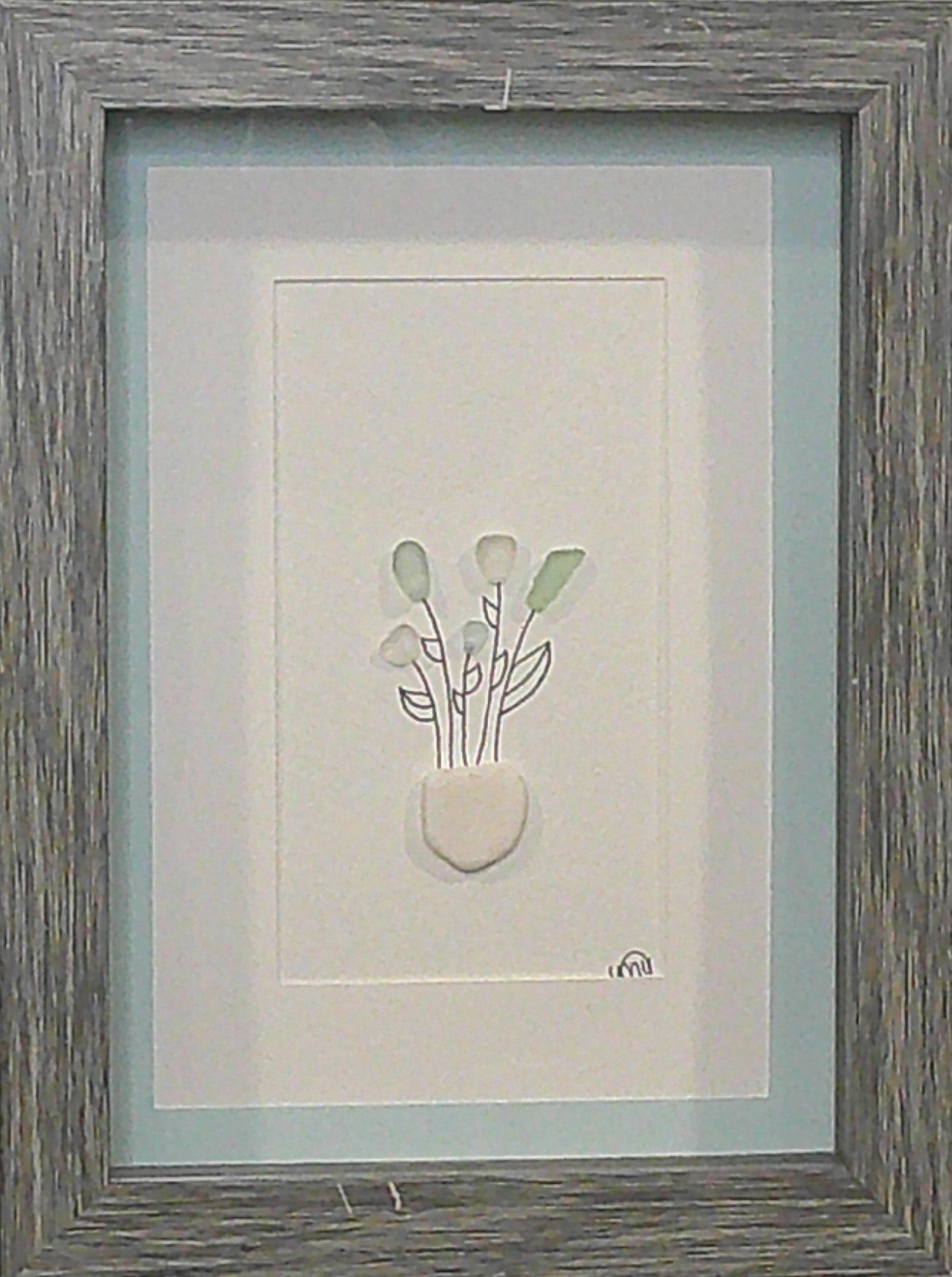 Sea Glass Picture - Flower Pot Blue (2)- 5x7