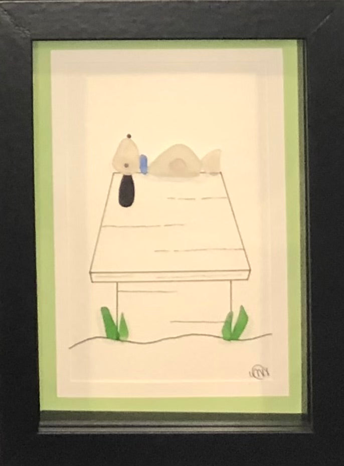 Sea Glass Picture - Dog on Dog House (16) - 5x7
