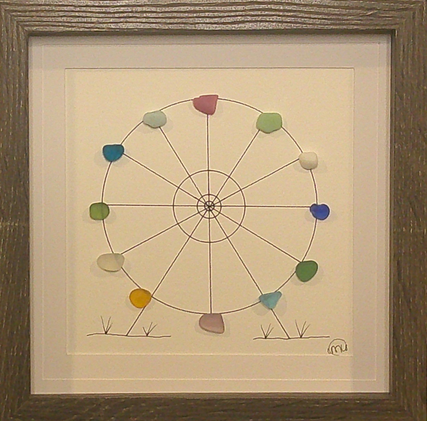 Sea Glass Picture - Ferris Wheel 5 - 8x8 RARE Colours