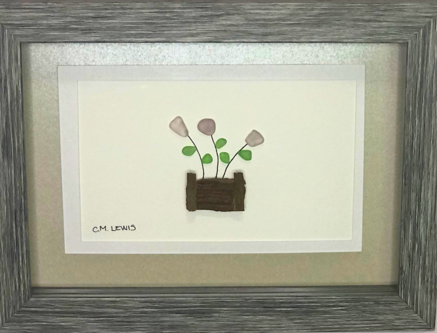 Sea Glass Picture - Flower Basket 1 - 5x7