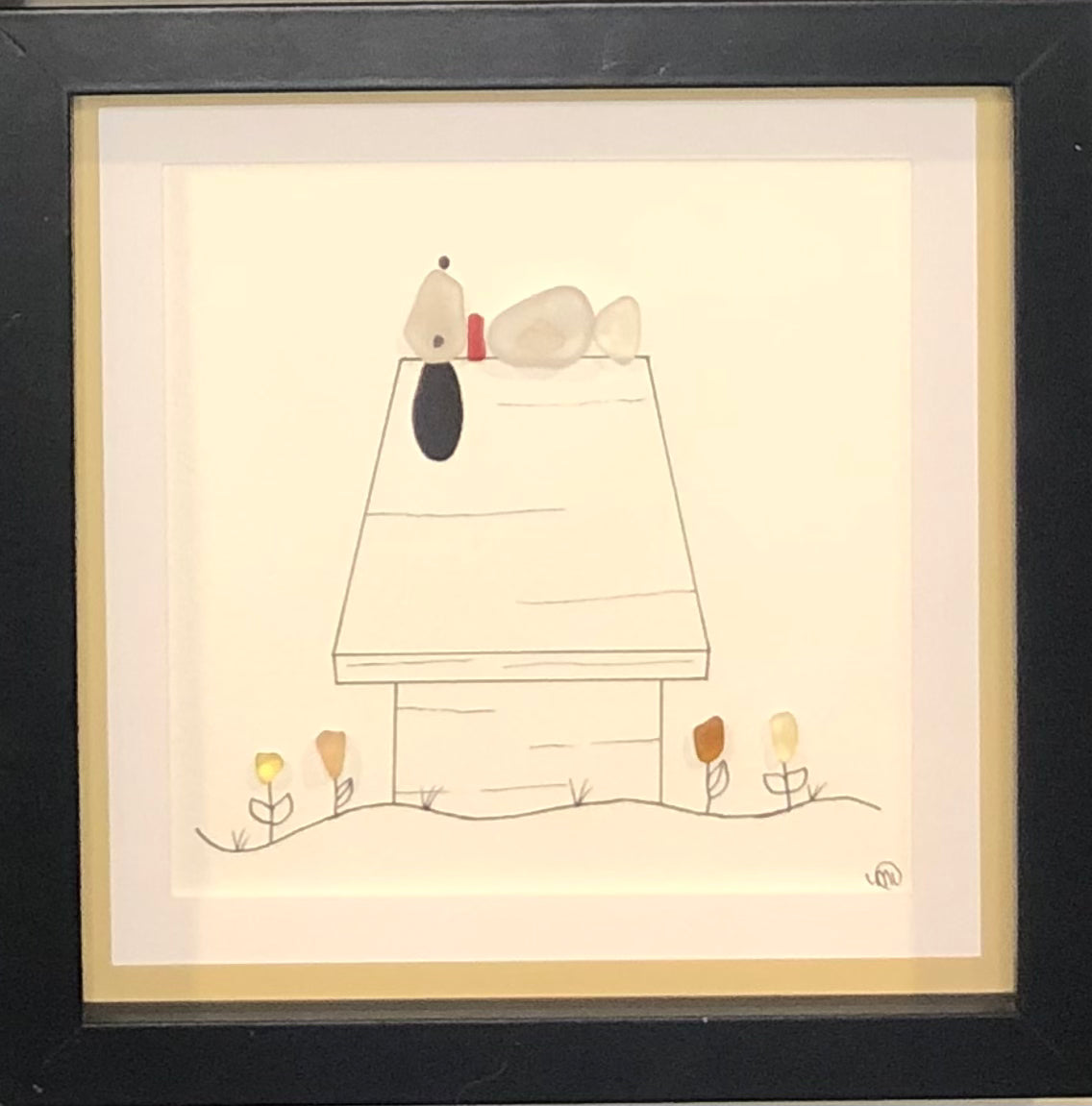 Sea Glass Picture - Dog on Dog House (4) - 8x8