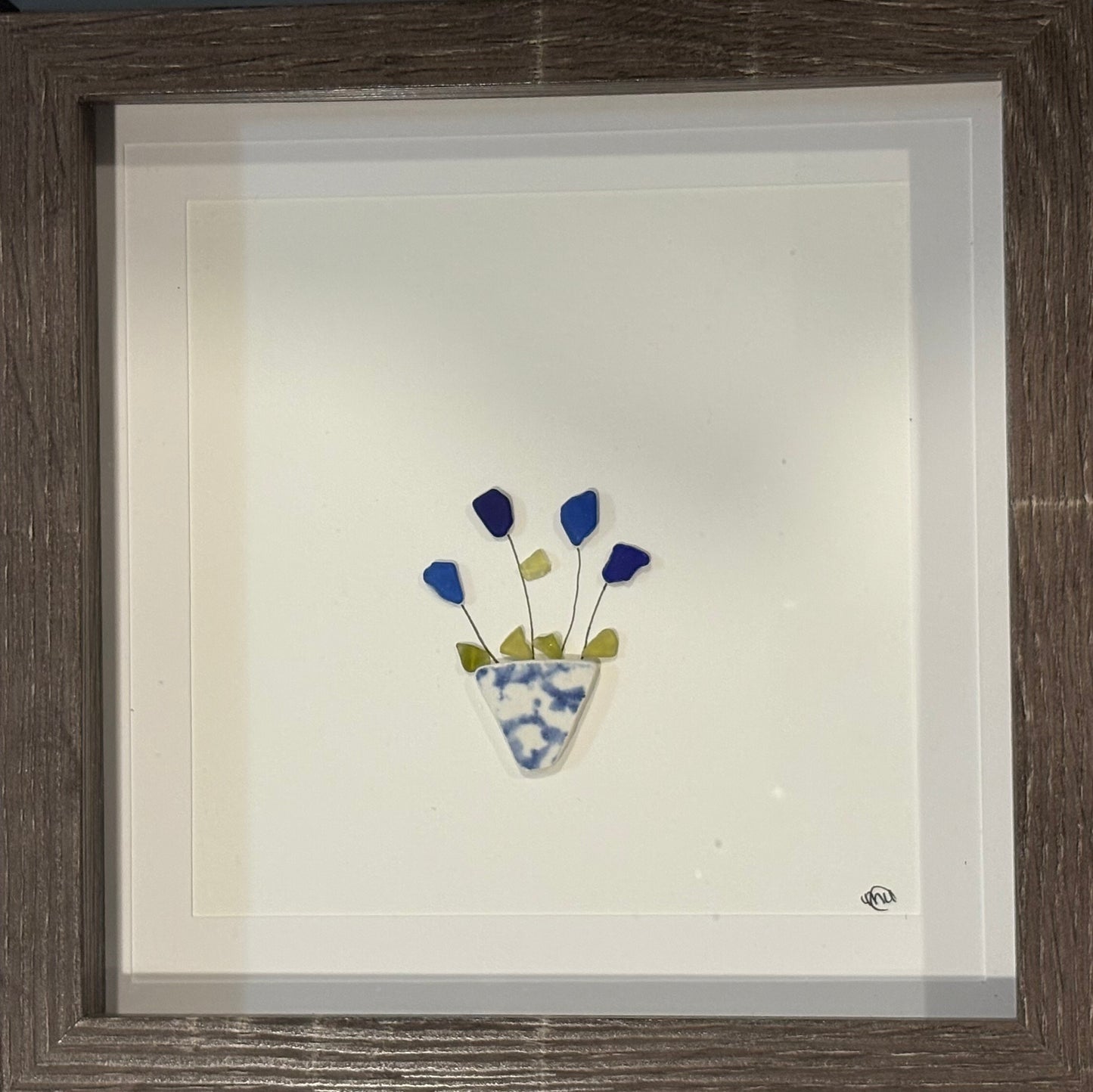 Sea glass picture - flower pots (29) - 8x8