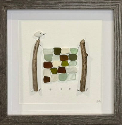 Sea Glass Picture - Clothes line (2) - 8x8