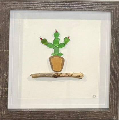 Sea Glass Picture - Cactus (2) - 8x8