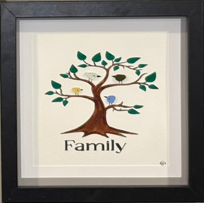 Sea Glass Picture - Family Tree - 8x8 - Choose the number of birds on your tree
