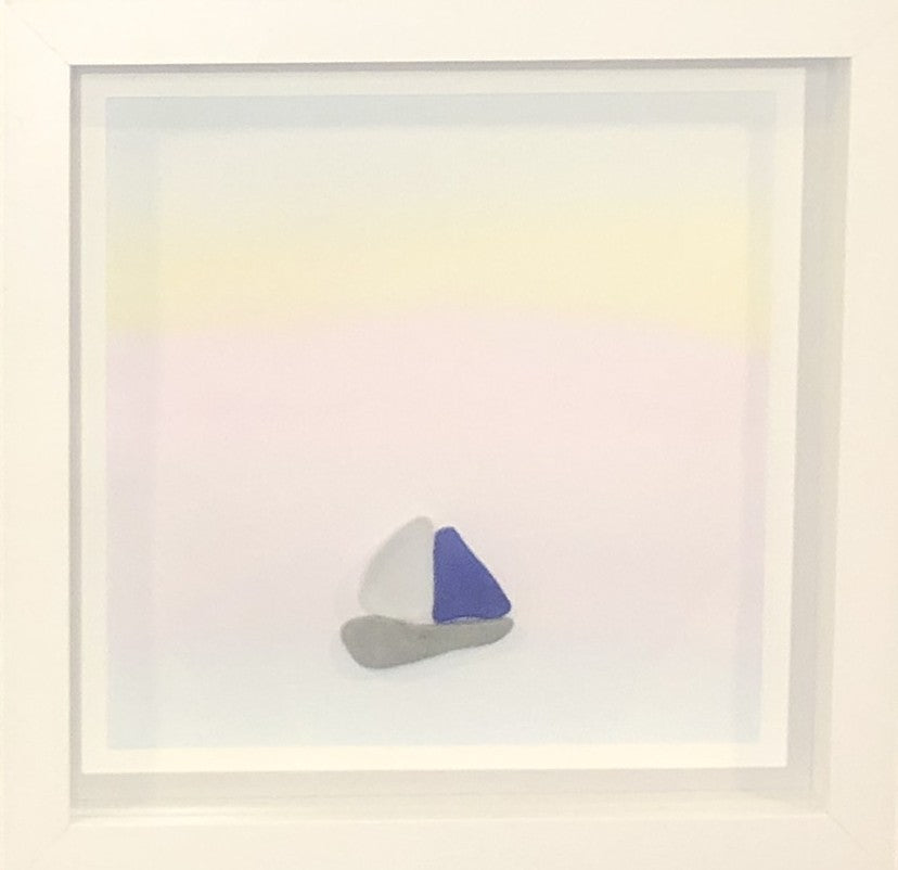 Sea Glass Picture - Sailboat Sunset- 8x8