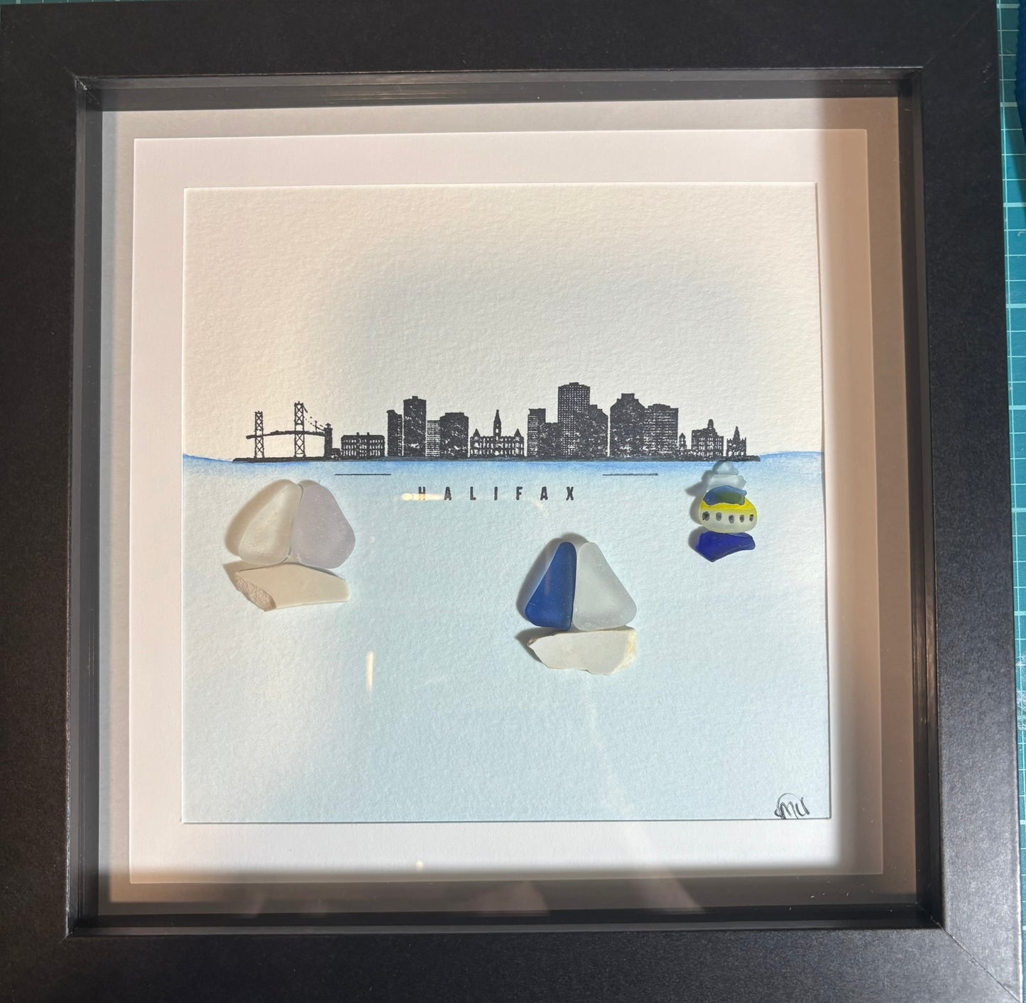 Sea Glass Picture - Halifax with Ferry - 8x8 -