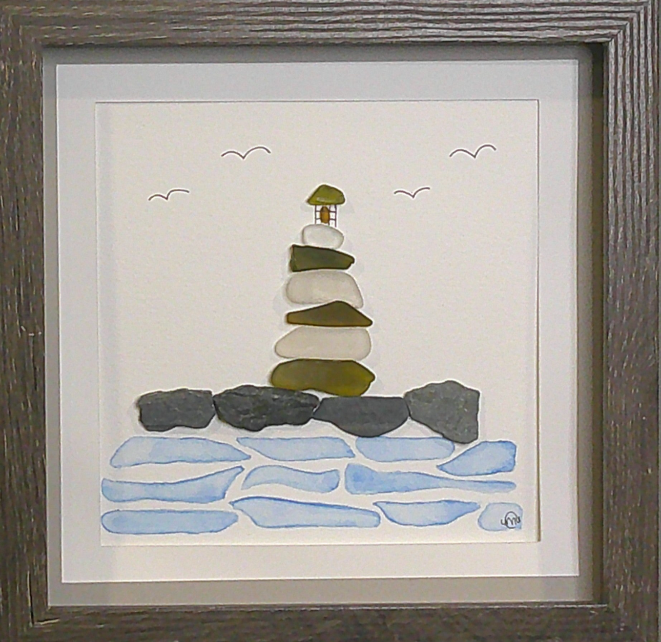Sea Glass Picture - Lighthouse Wimsy - 8x8