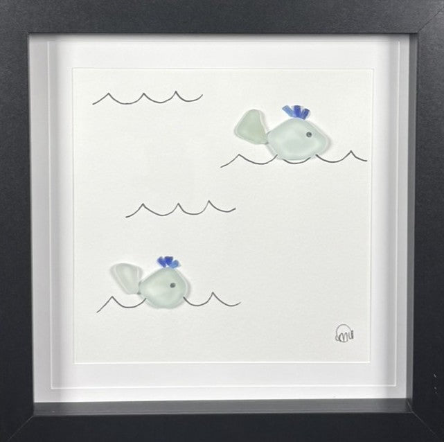 Sea Glass Picture - Two Whales - 8x8