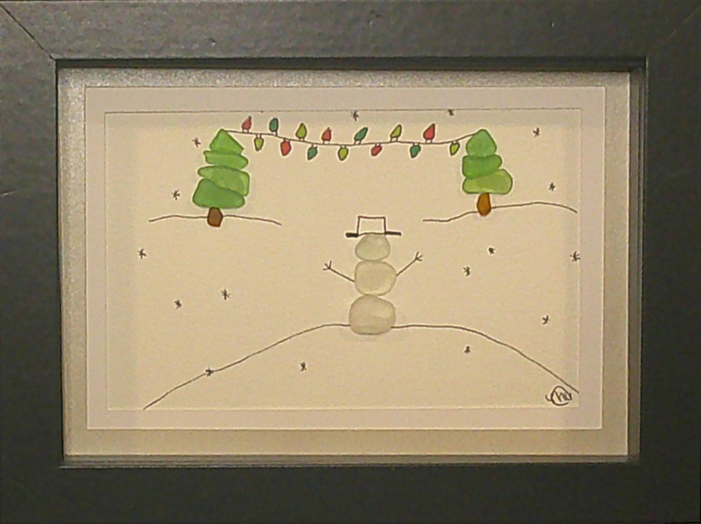 Sea Glass Picture - Christmas Snowman - 5x7