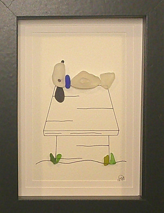Sea Glass Picture - Dog on Dog House 1 - 5x7