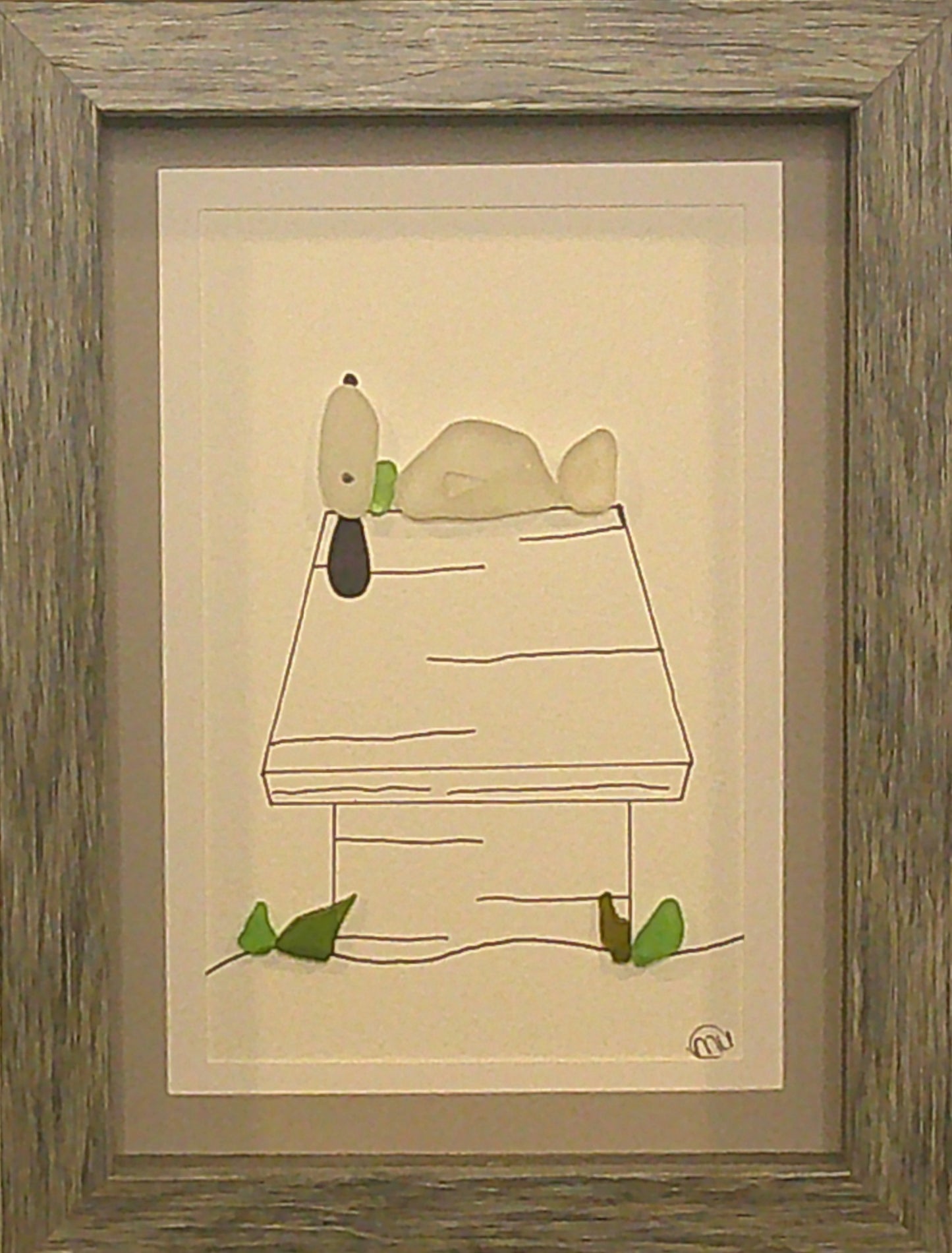 Sea Glass Picture - Dog on Dog House 2 - 5x7