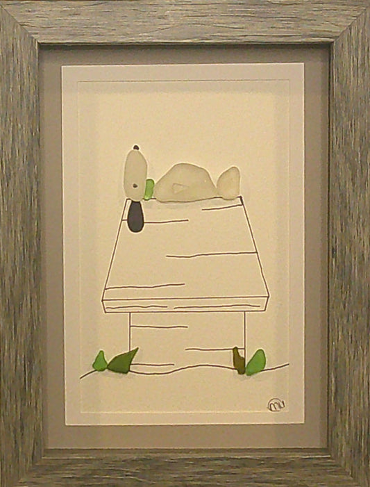 Sea Glass Picture - Dog on Dog House 2 - 5x7
