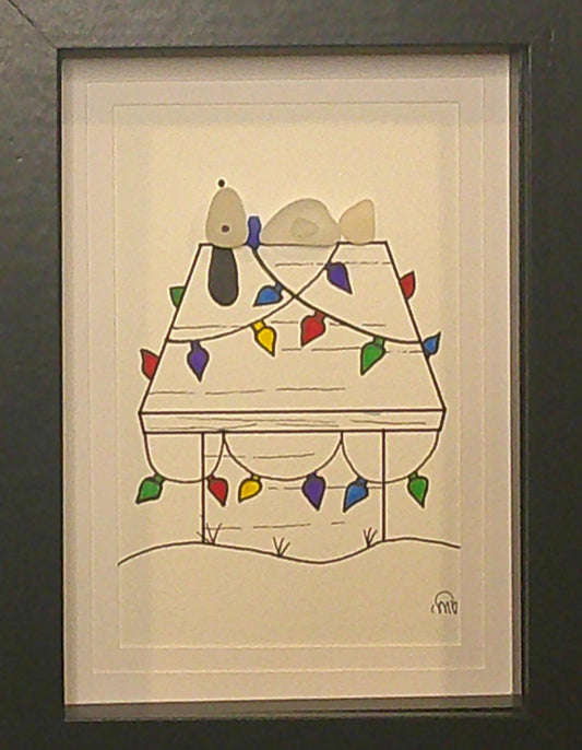 Sea Glass Picture - Dog on Dog House Christmas 1 - 5x7