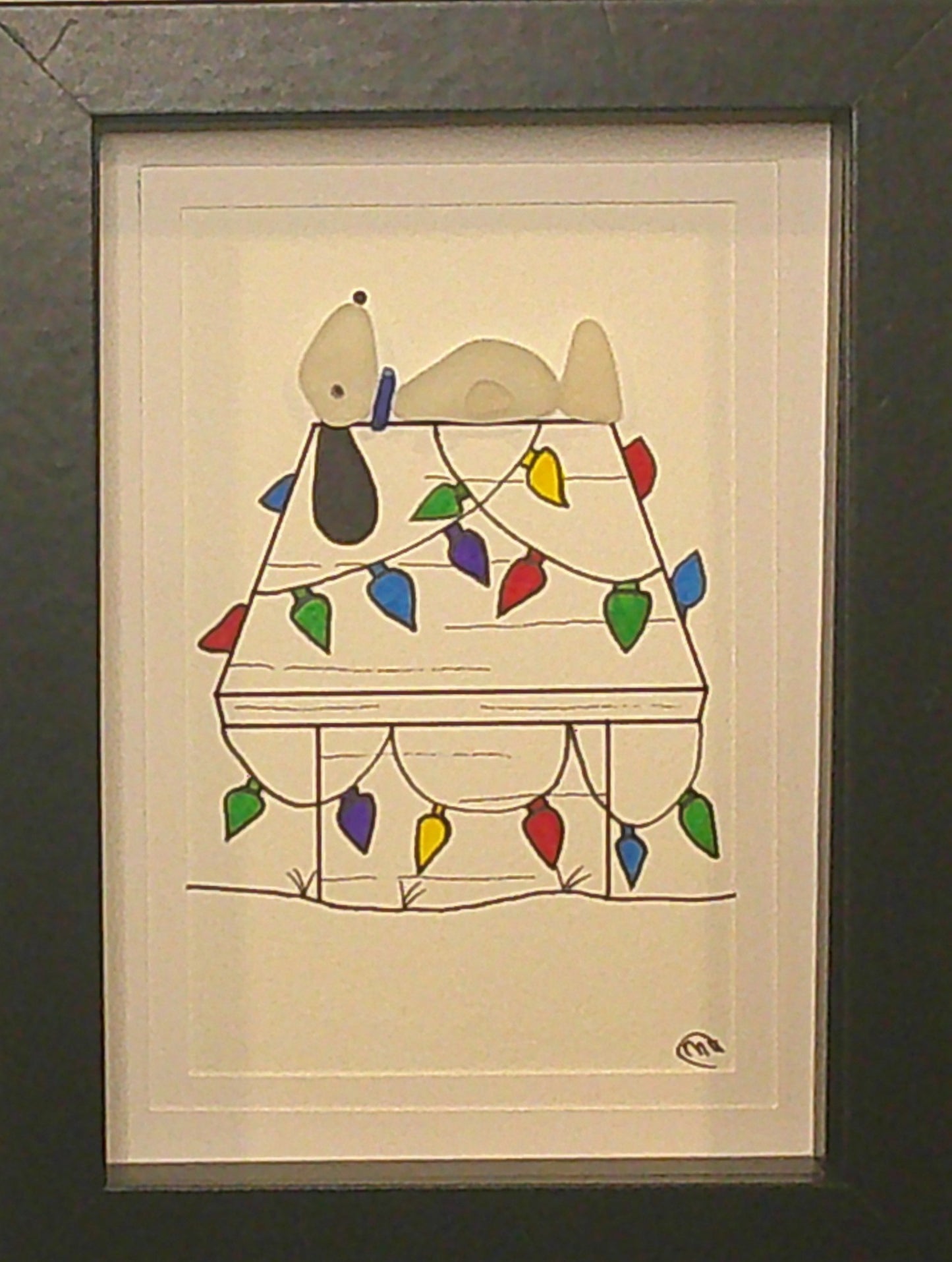 Sea Glass Picture - Dog on Dog House Christmas 2 - 5x7
