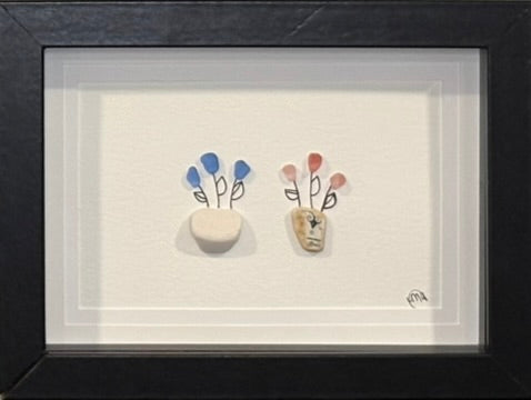 Sea Glass Picture - Flower 2 Pot 3 - 5x7