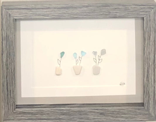 Sea Glass Picture - Flower 3 Pot 1 - 5x7