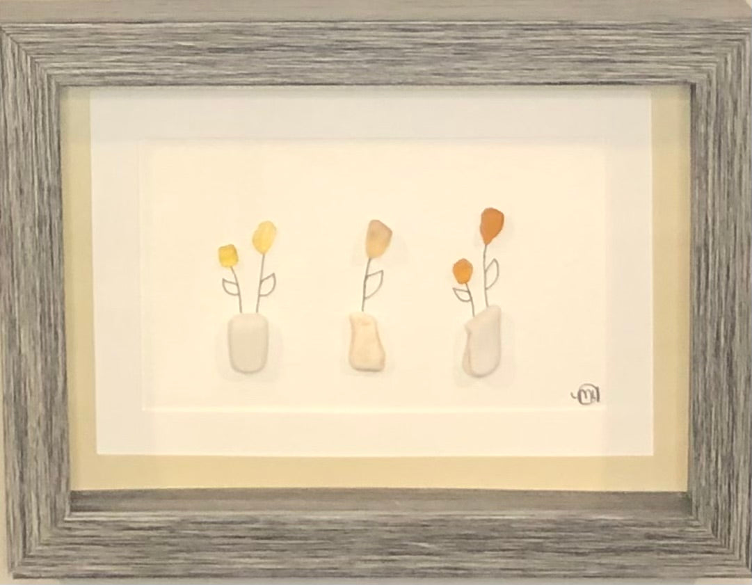 Sea Glass Picture - Flower 3 Pot 2 - 5x7